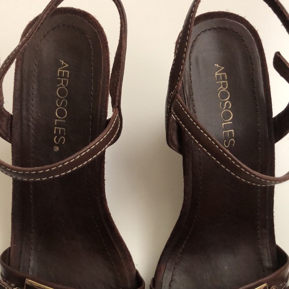 Aerosoles Swishing well Brown Wedge Leather sandals Size 7M - Picture 4 of 16